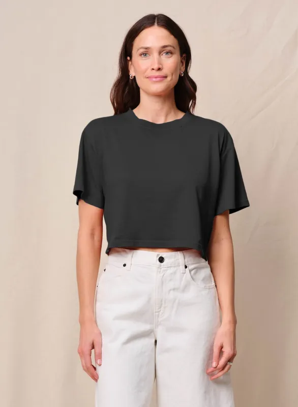 Cloud Jersey Cropped Boy Tee in Black sold by Bailey 44