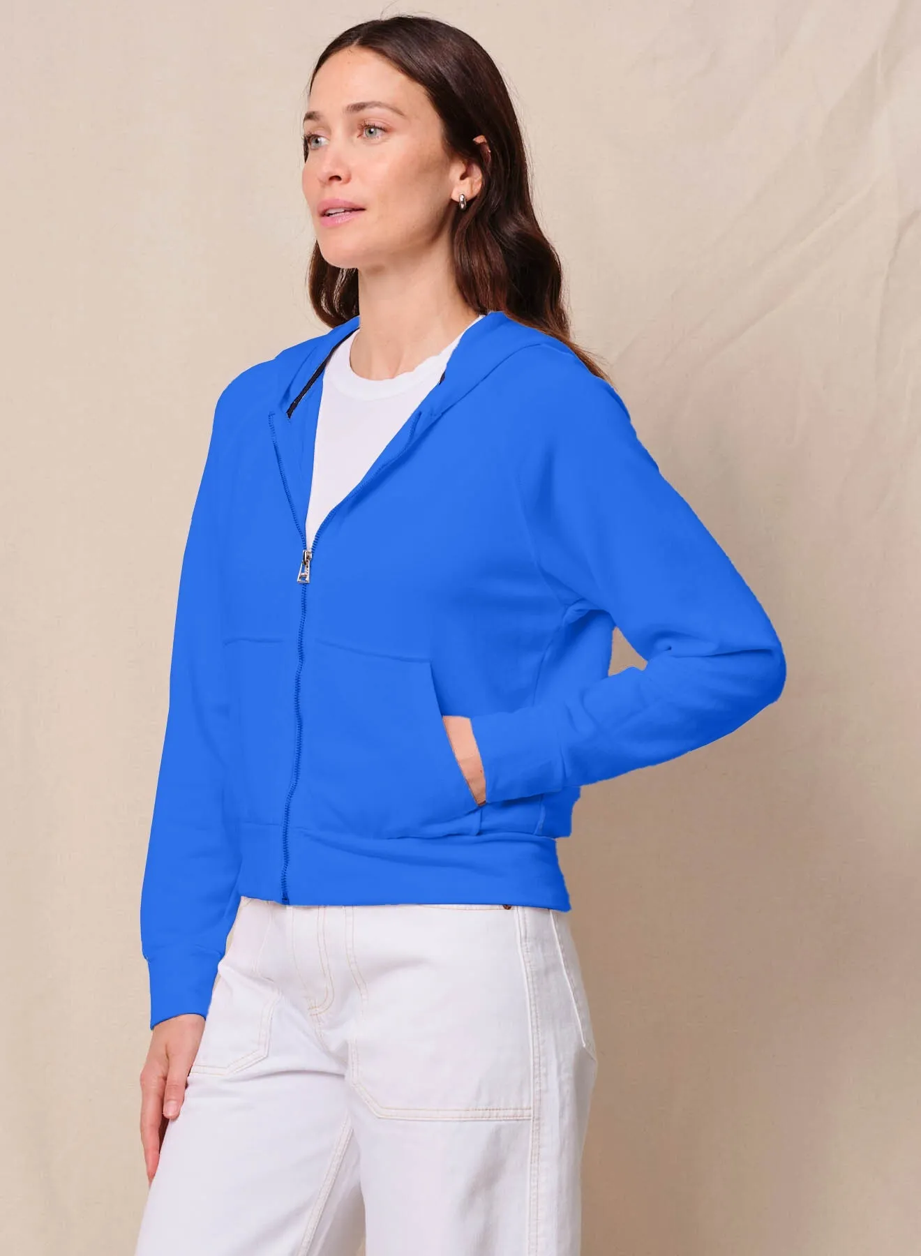 Softest Fleece Raglan Hood Zip Up in Cobalt sold by Bailey 44 product image thumbnail 2