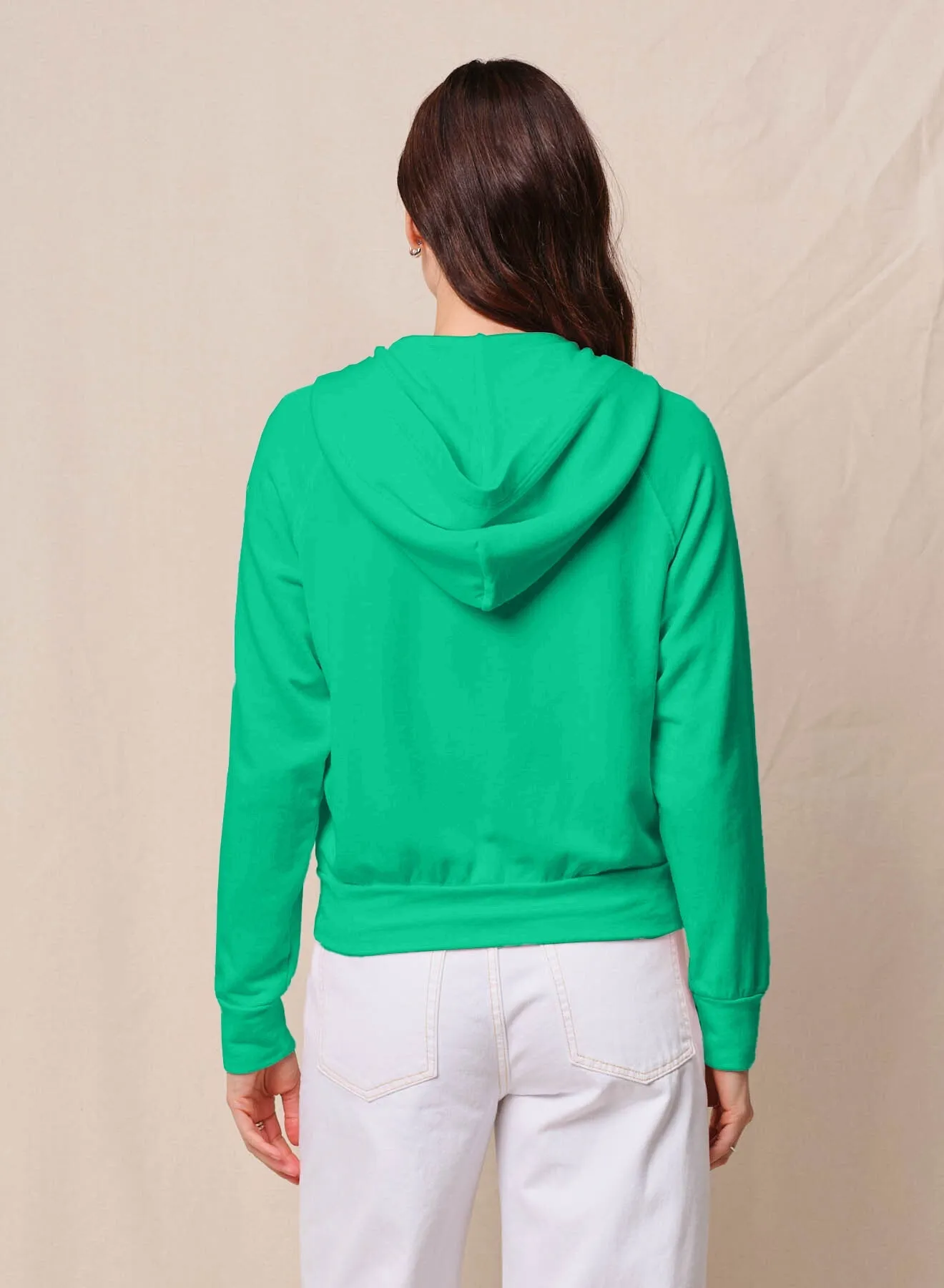 Softest Fleece Raglan Hood Zip Up in Kelly Green sold by Bailey 44 product image thumbnail 3