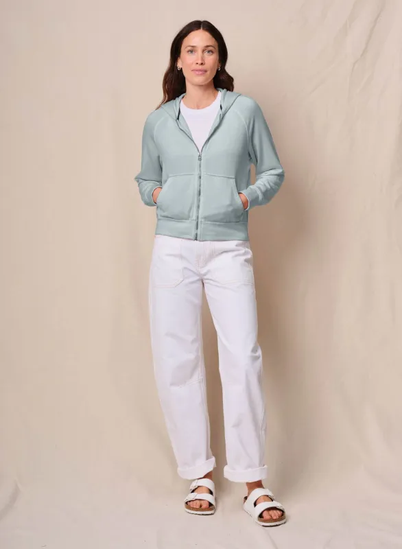 Softest Fleece Raglan Hood Zip Up in Sea Glass sold by Bailey 44