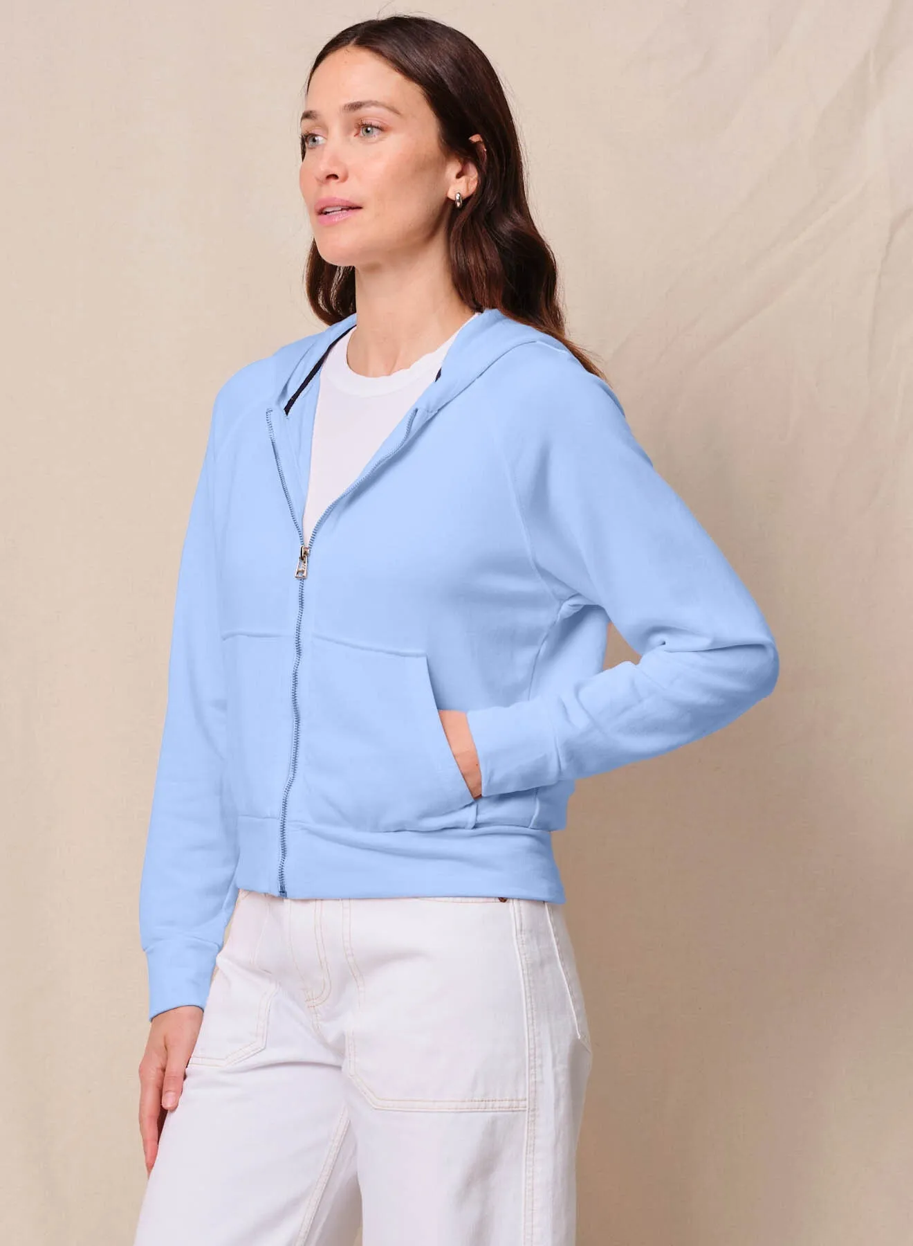Softest Fleece Raglan Hood Zip Up in Summer Sky sold by Bailey 44 product image thumbnail 2