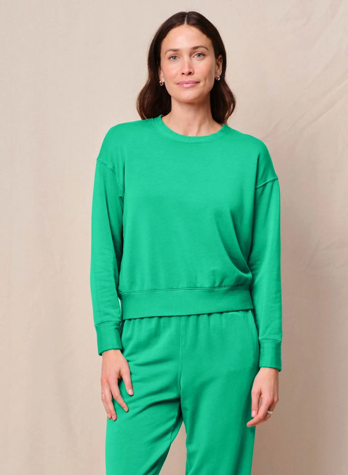 Softest Fleece Crewneck Pullover in Kelly Green sold by Bailey 44