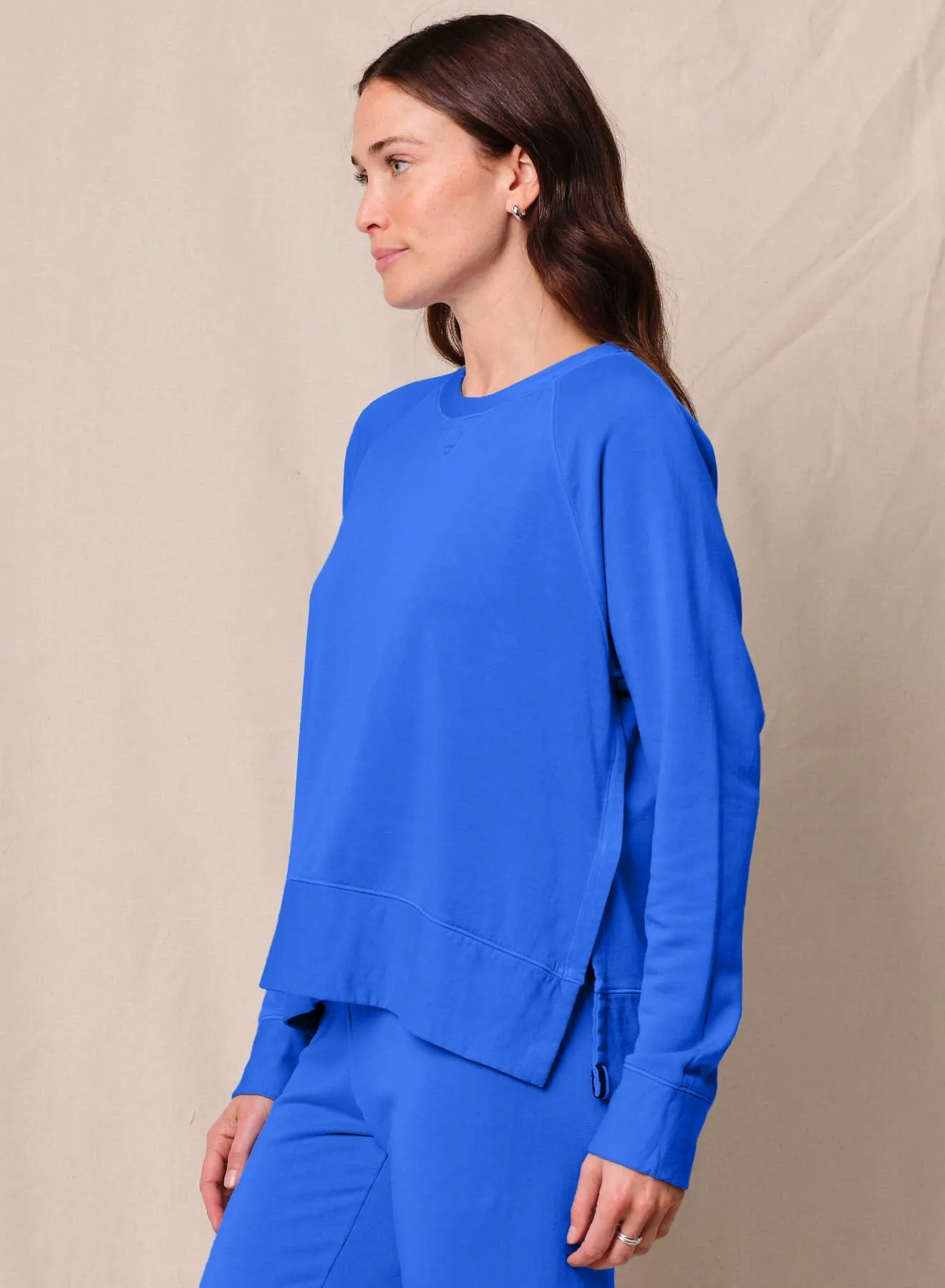 Softest Fleece Raglan Side Slit Sweatshirt in Cobalt sold by Bailey 44 product image thumbnail 2