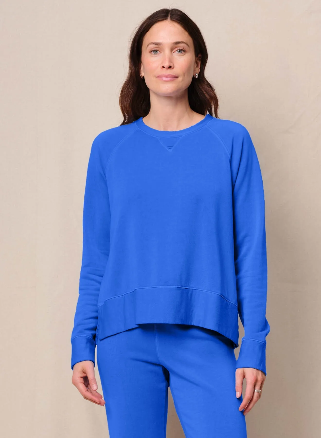 Softest Fleece Raglan Side Slit Sweatshirt in Cobalt sold by Bailey 44