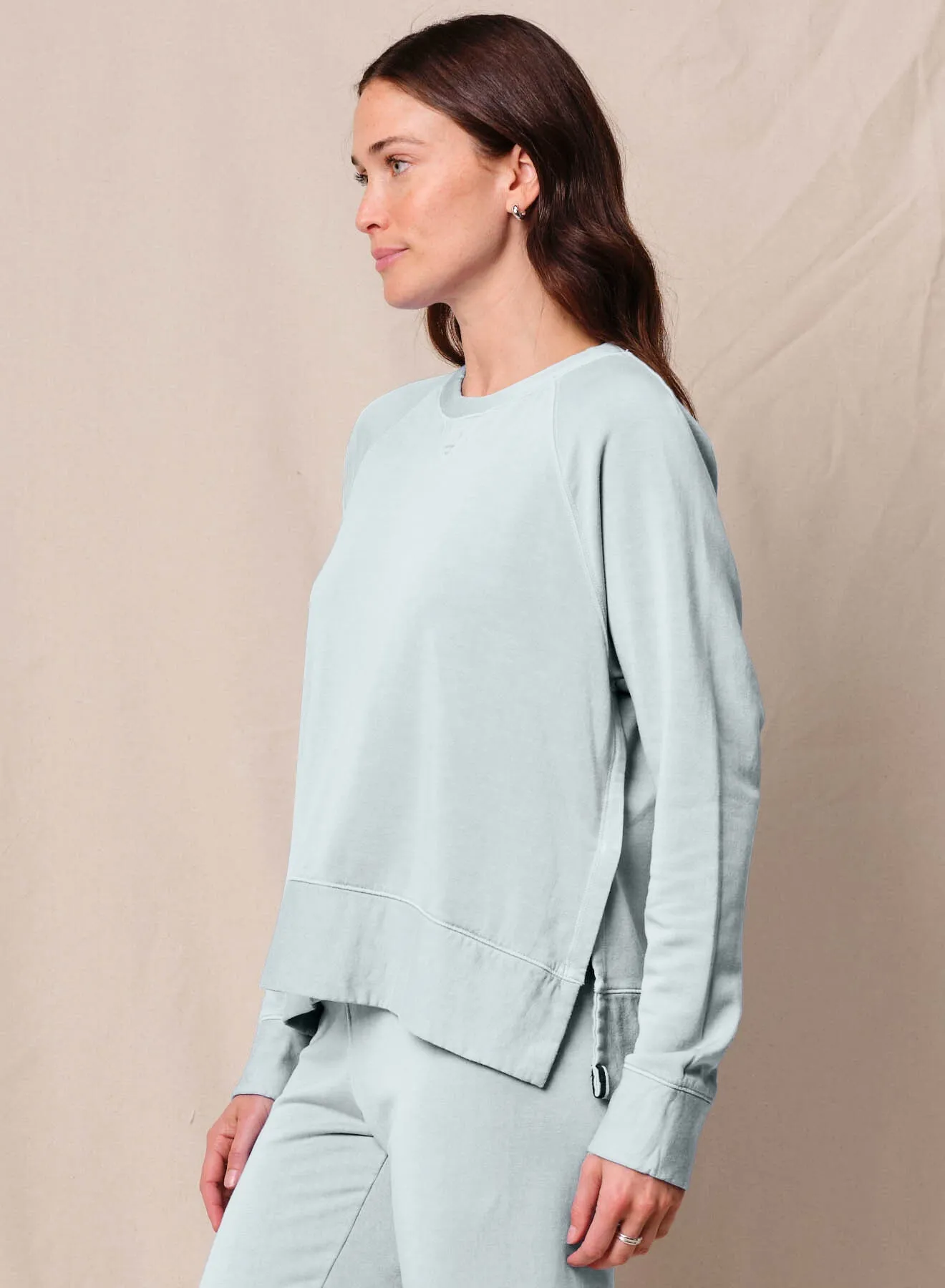 Softest Fleece Raglan Side Slit Sweatshirt in Sea Glass sold by Bailey 44 product image thumbnail 2