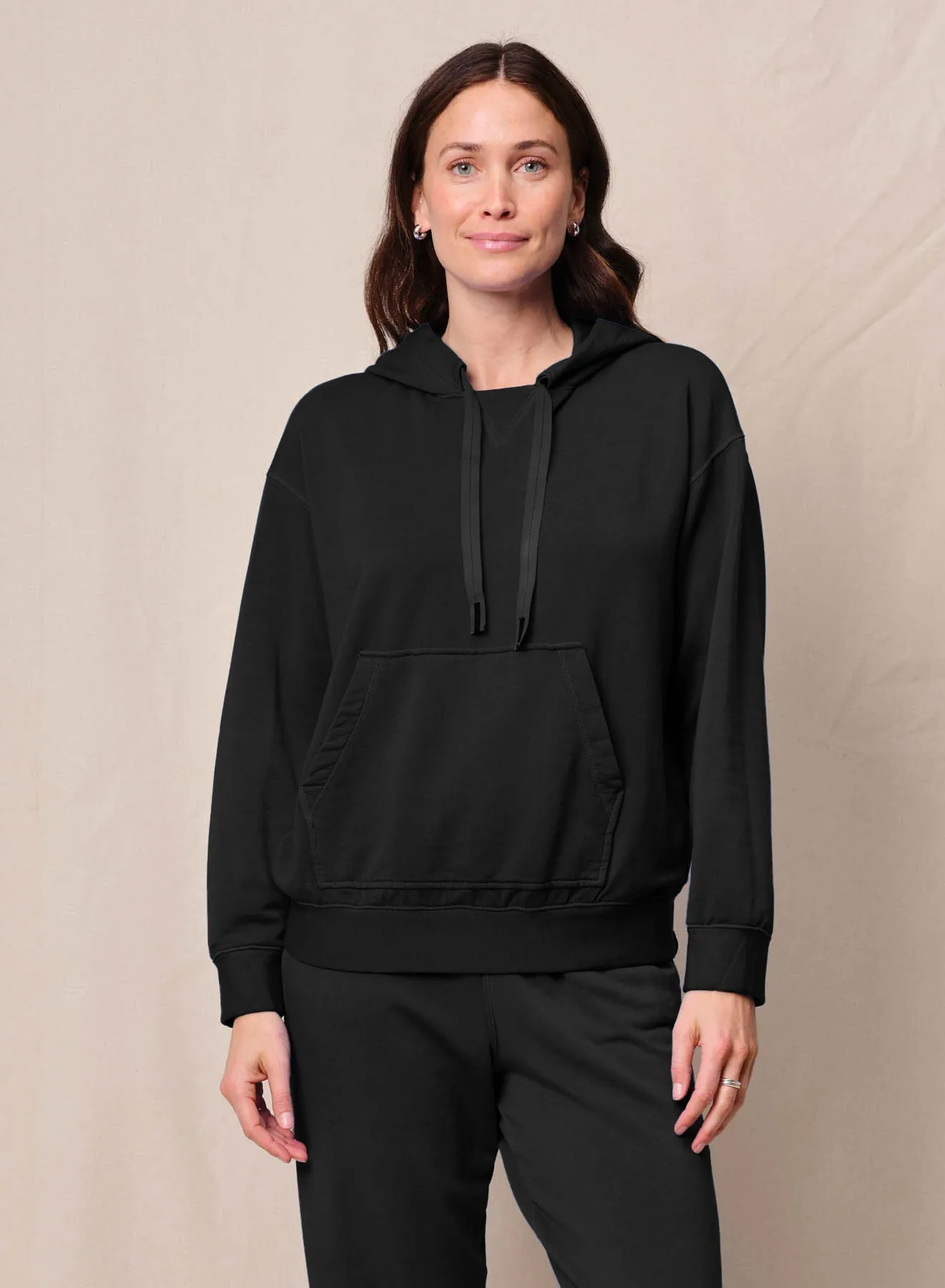 Softest Fleece Hood Pullover in Black sold by Bailey 44