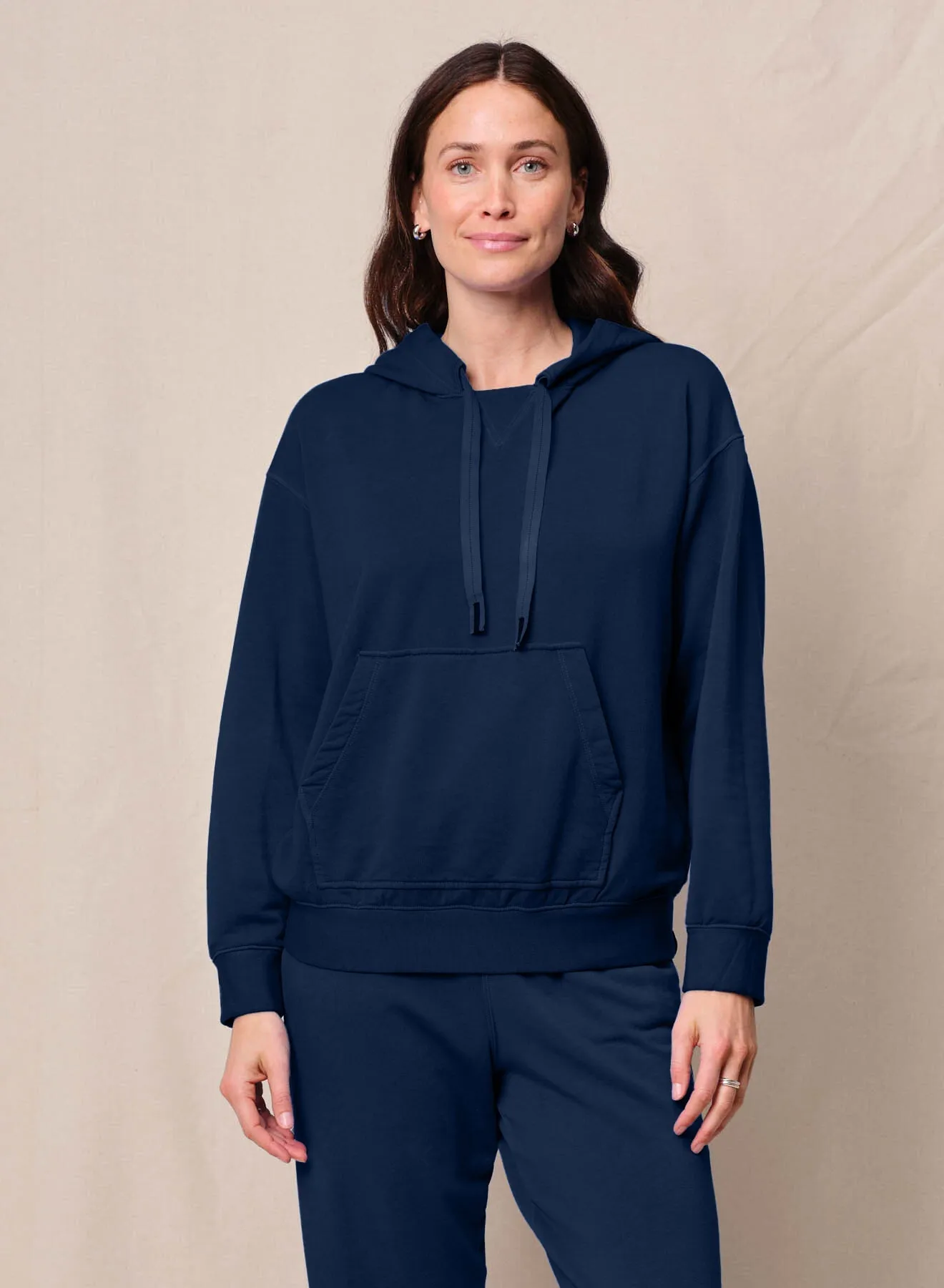 Softest Fleece Hood Pullover in New Navy sold by Bailey 44