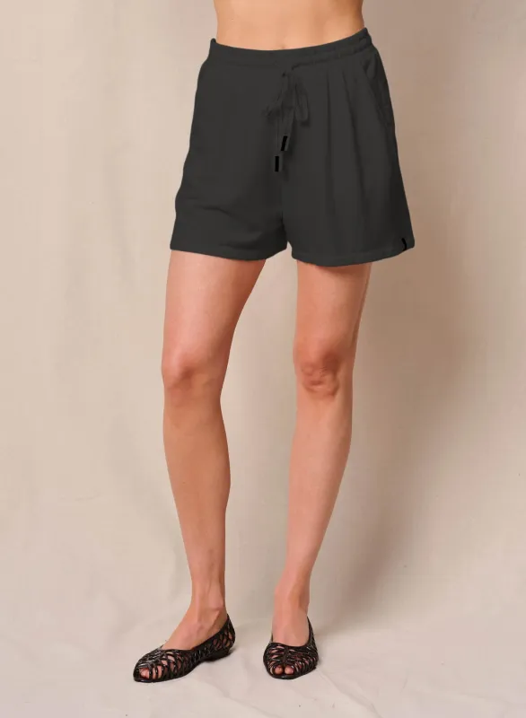 Softest Fleece Pleated Short in Black sold by Bailey 44