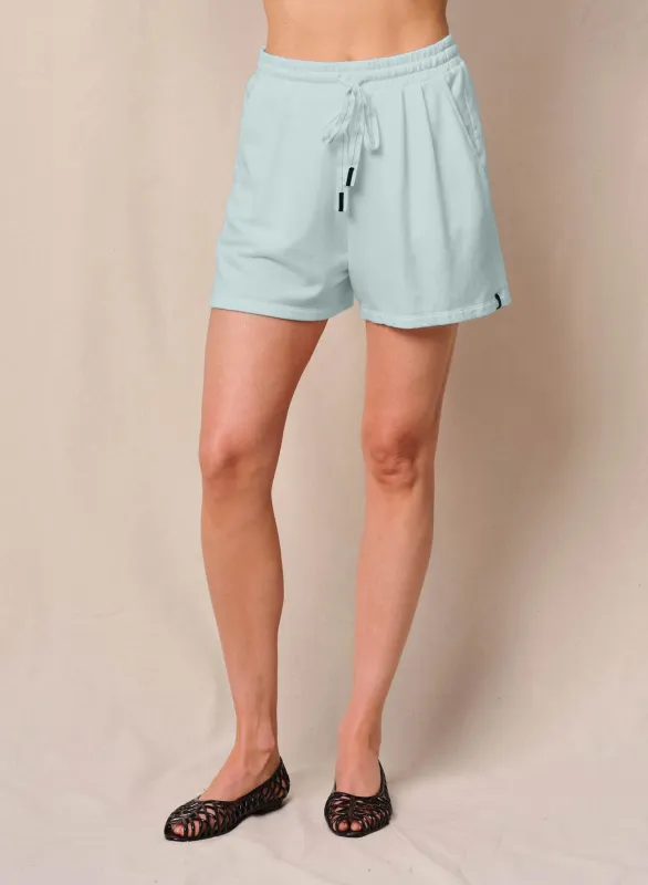 Softest Fleece Pleated Short in Sea Glass sold by Bailey 44