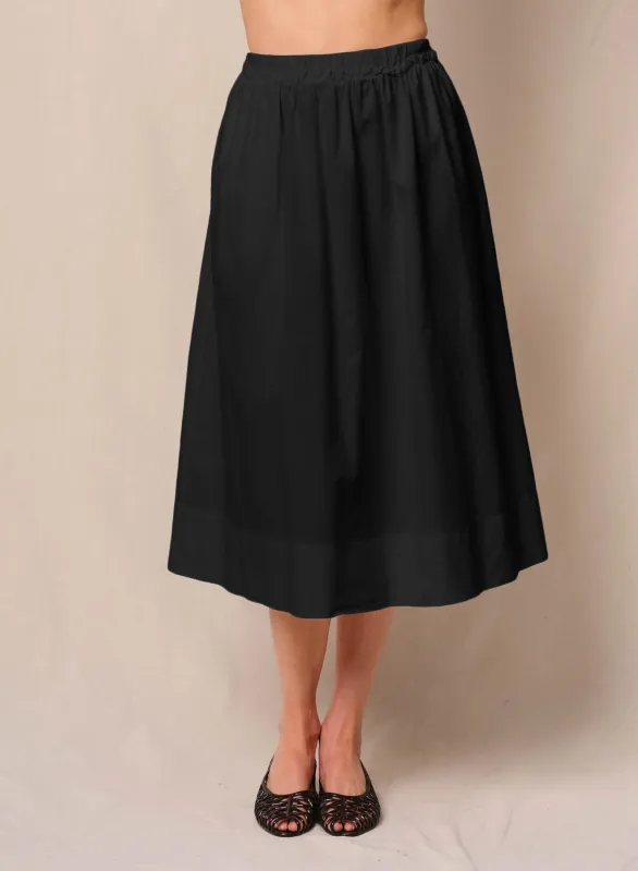 Voile Ribbed Waist Midi Skirt in Black sold by Bailey 44