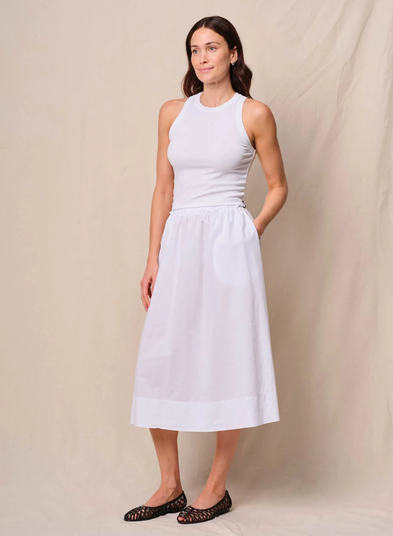 Voile Ribbed Waist Midi Skirt in White sold by Bailey 44 product image thumbnail 2