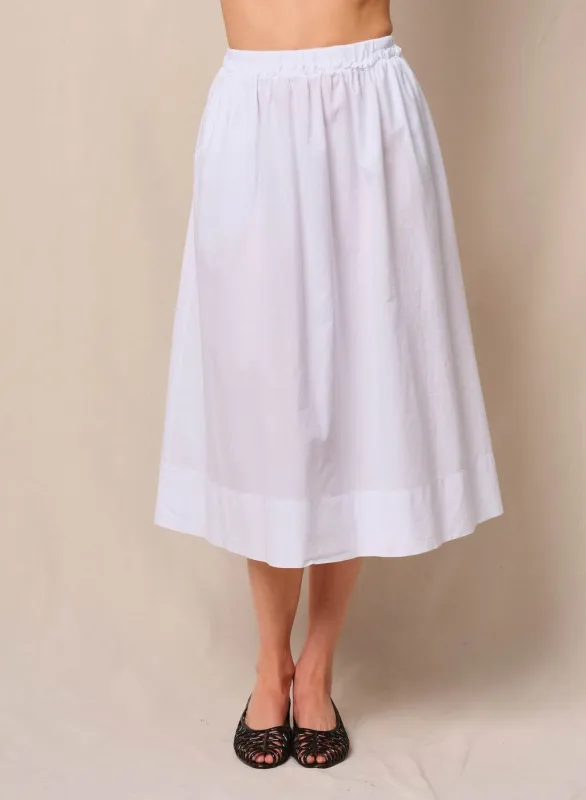 Voile Ribbed Waist Midi Skirt in White sold by Bailey 44