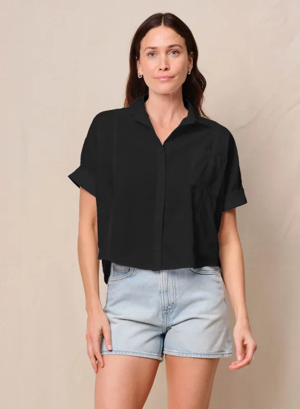 Voile Short Sleeve Dolman Shirt in Black sold by Bailey 44