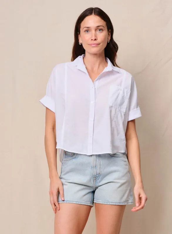 Voile Short Sleeve Dolman Shirt in White sold by Bailey 44