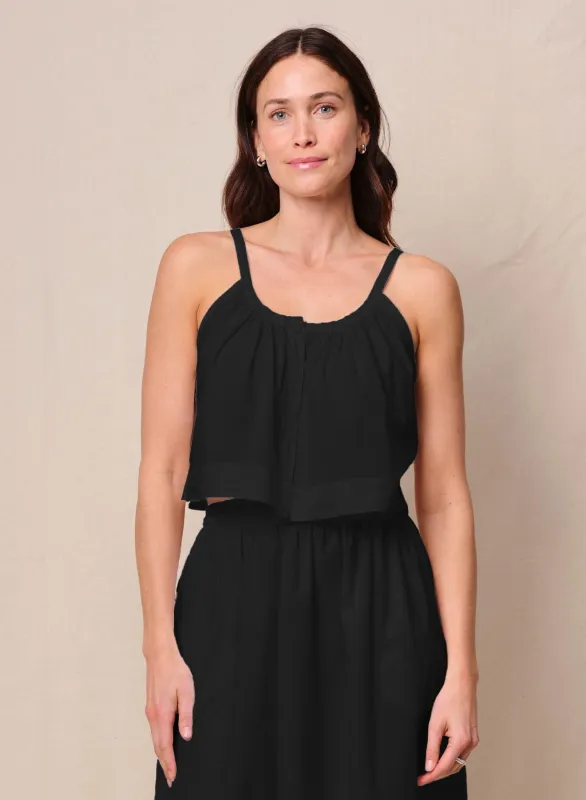 Voile Cropped Button Cami in Black sold by Bailey 44