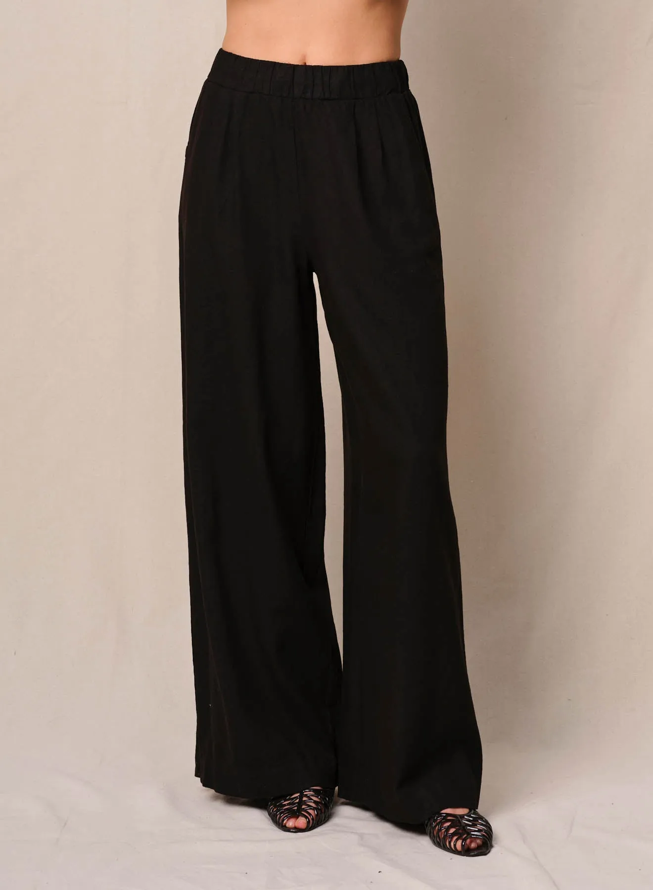 Linen Pull-On Trouser in Black sold by Bailey 44