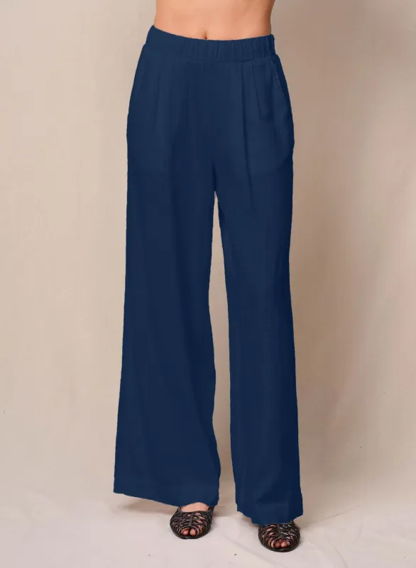 Linen Pull-On Trouser in New Navy sold by Bailey 44