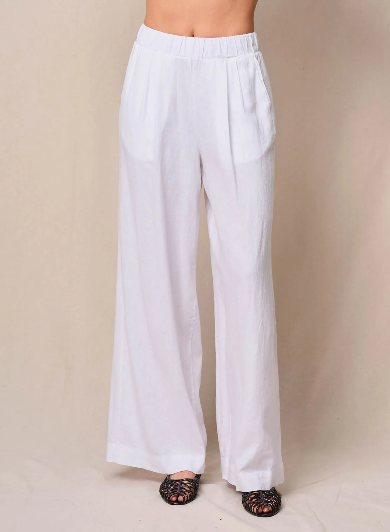 Linen Pull-On Trouser in White sold by Bailey 44