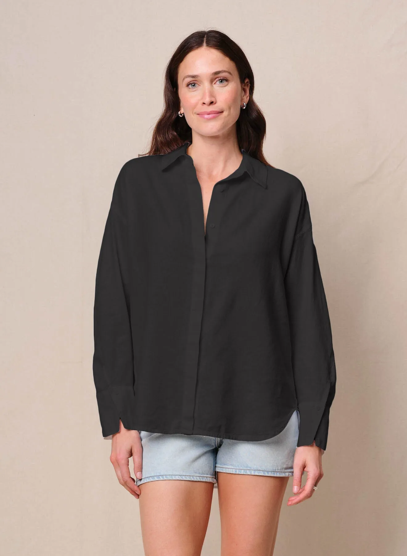 Linen Oversized Shirt in Black sold by Bailey 44