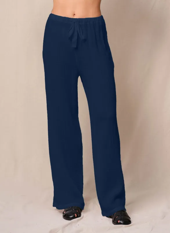Gauze Drawstring Pant in New Navy sold by Bailey 44
