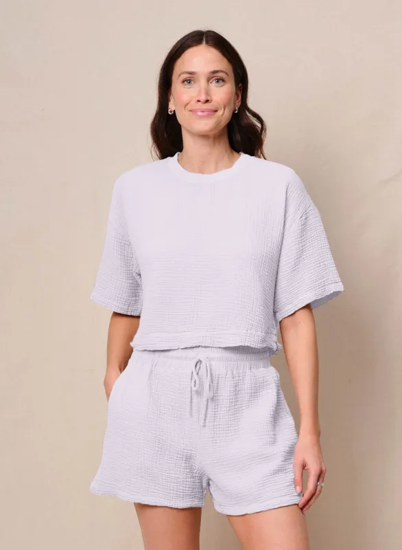 Gauze Boxy Top in White sold by Bailey 44