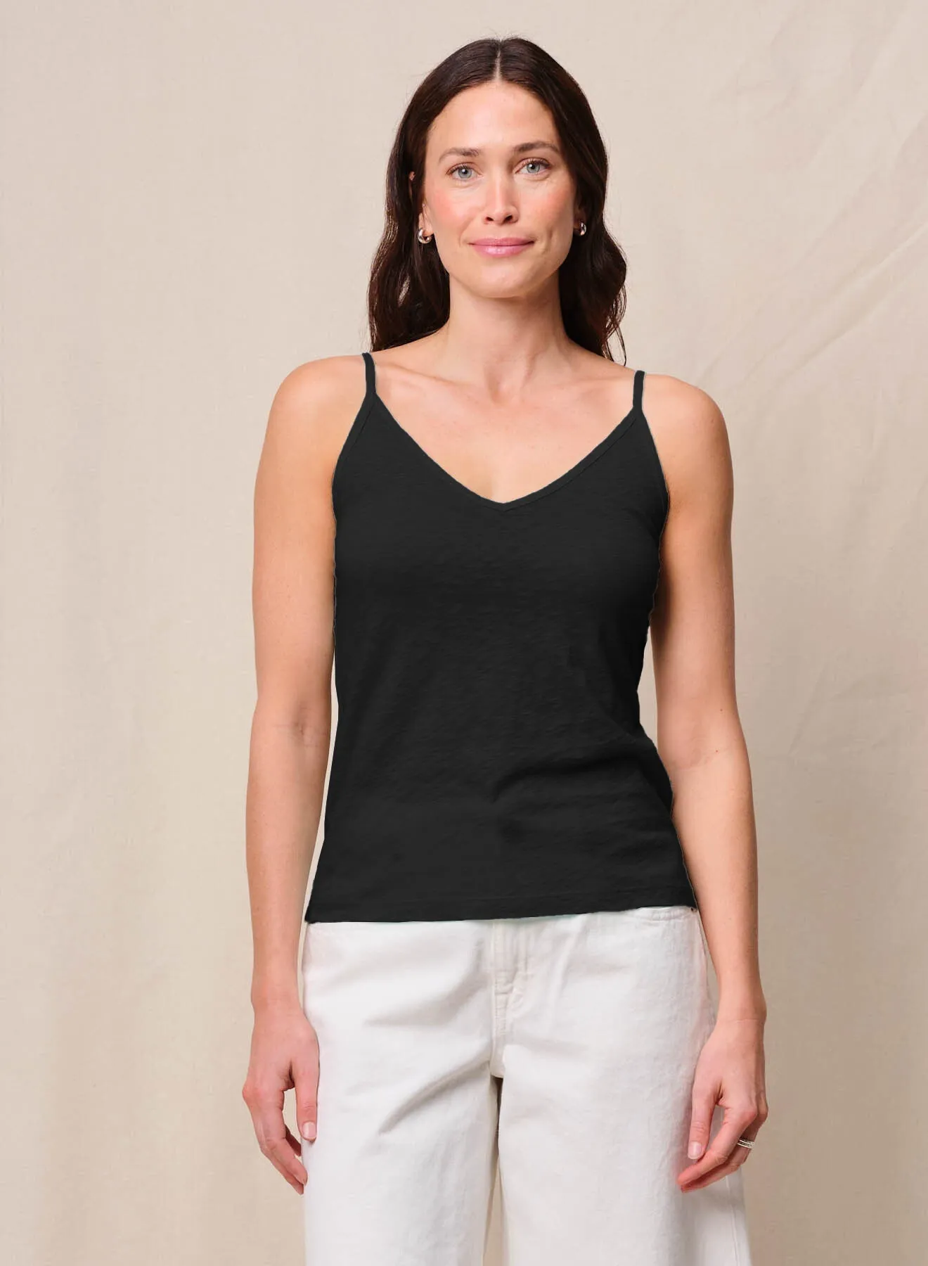 Supima Slub Jersey V-Neck Cami in Black sold by Bailey 44