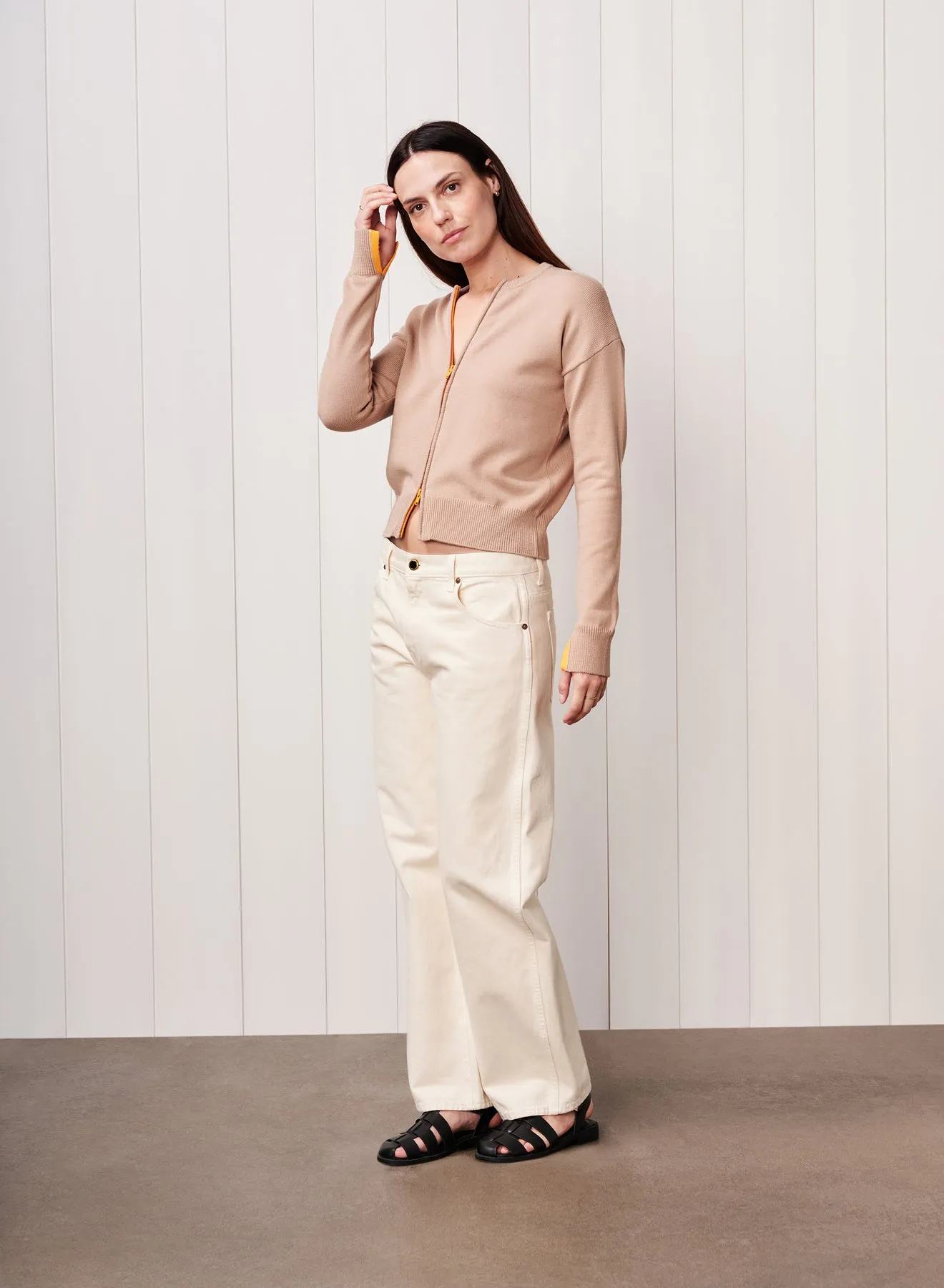 Two Way Zip Cardigan Sweater in Taupe sold by Bailey 44 product image thumbnail 3