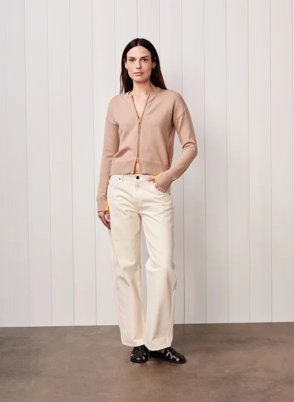 Two Way Zip Cardigan Sweater in Taupe sold by Bailey 44