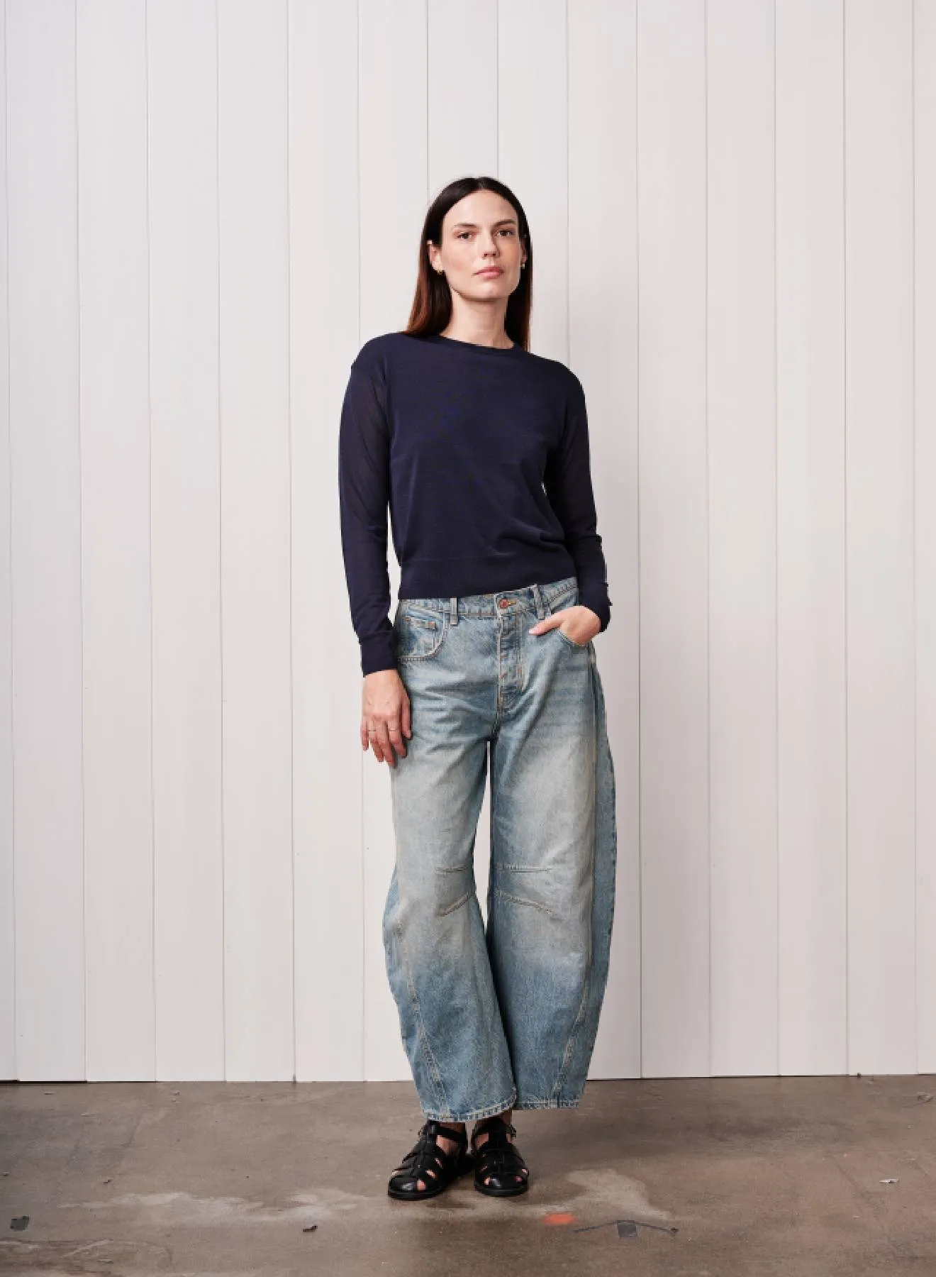 Sheer Pullover Sweater in New Navy sold by Bailey 44 product image thumbnail 3