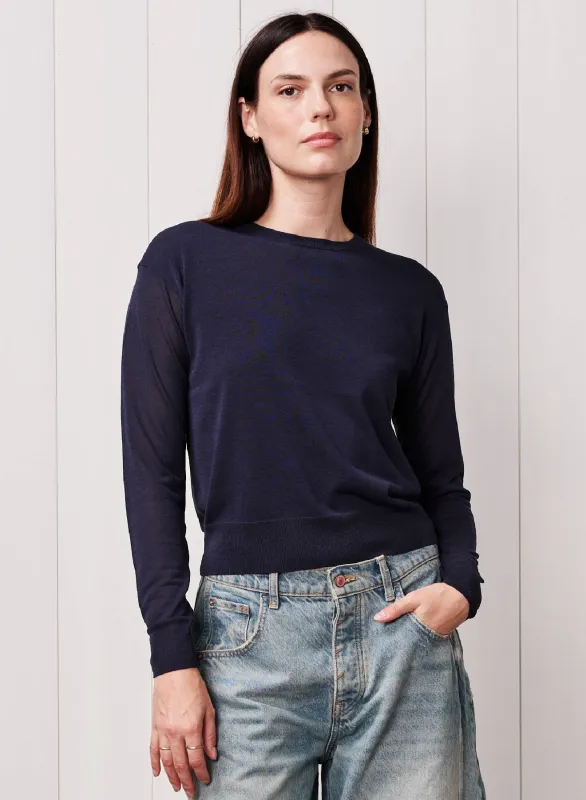 Sheer Pullover Sweater in New Navy sold by Bailey 44