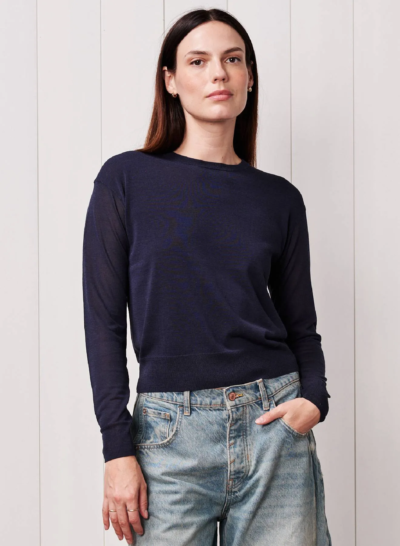 Sheer Pullover Sweater in New Navy sold by Bailey 44
