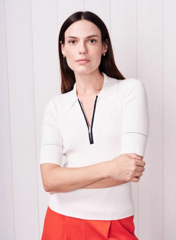Half Zip Polo Sweater in Cream sold by Bailey 44