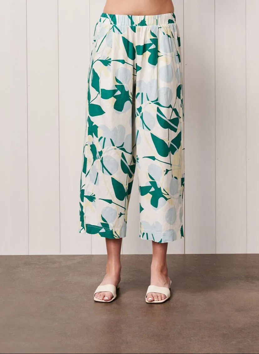 Blossom Printed Linen Cropped Pant in Blue Blossom sold by Bailey 44