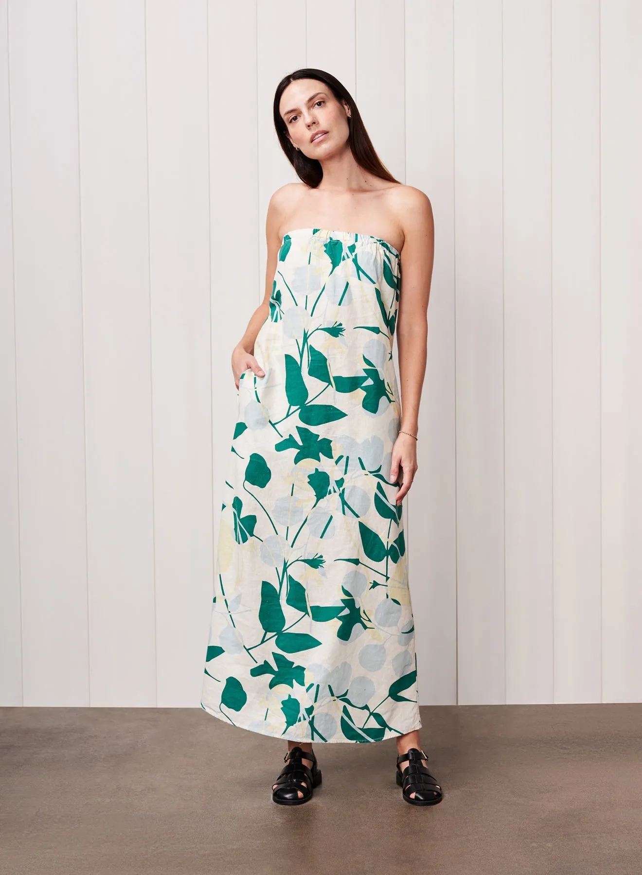 Blossom Printed Linen Column Maxi Dress in Blue Blossom sold by Bailey 44 product image thumbnail 4