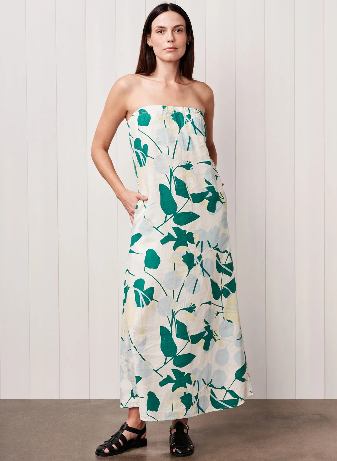 Blossom Printed Linen Column Maxi Dress in Blue Blossom sold by Bailey 44 product image thumbnail 2