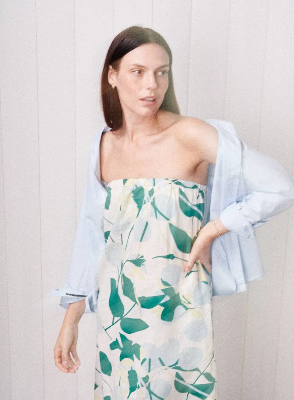 Blossom Printed Linen Column Maxi Dress in Blue Blossom sold by Bailey 44 product image thumbnail 3