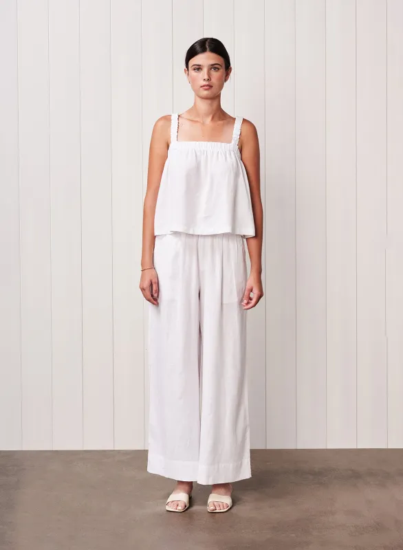 Linen Ruched Shoulder Tank in White sold by Bailey 44