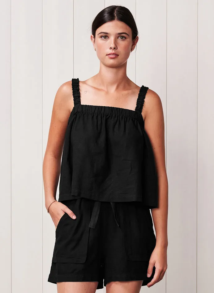 Linen Ruched Shoulder Tank in Black sold by Bailey 44 product image thumbnail 2
