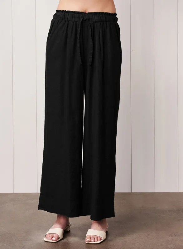 Linen Drawstring Trouser in Black sold by Bailey 44