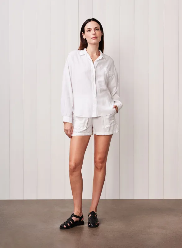 Linen Dolman Pocket Shirt in White sold by Bailey 44