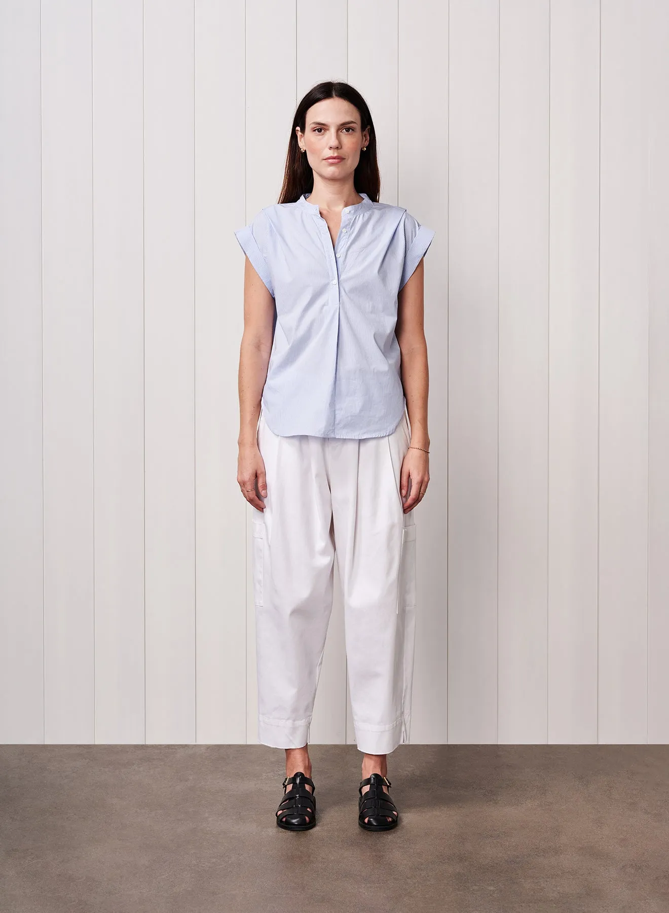 James Pinstripe Henley in Dove Blue sold by Bailey 44 product image thumbnail 3