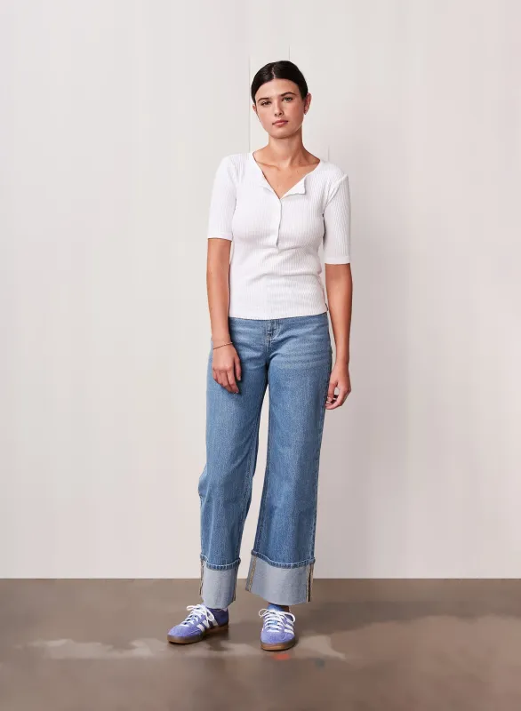 Luxe Thermal Short Sleeve Henley in White sold by Bailey 44