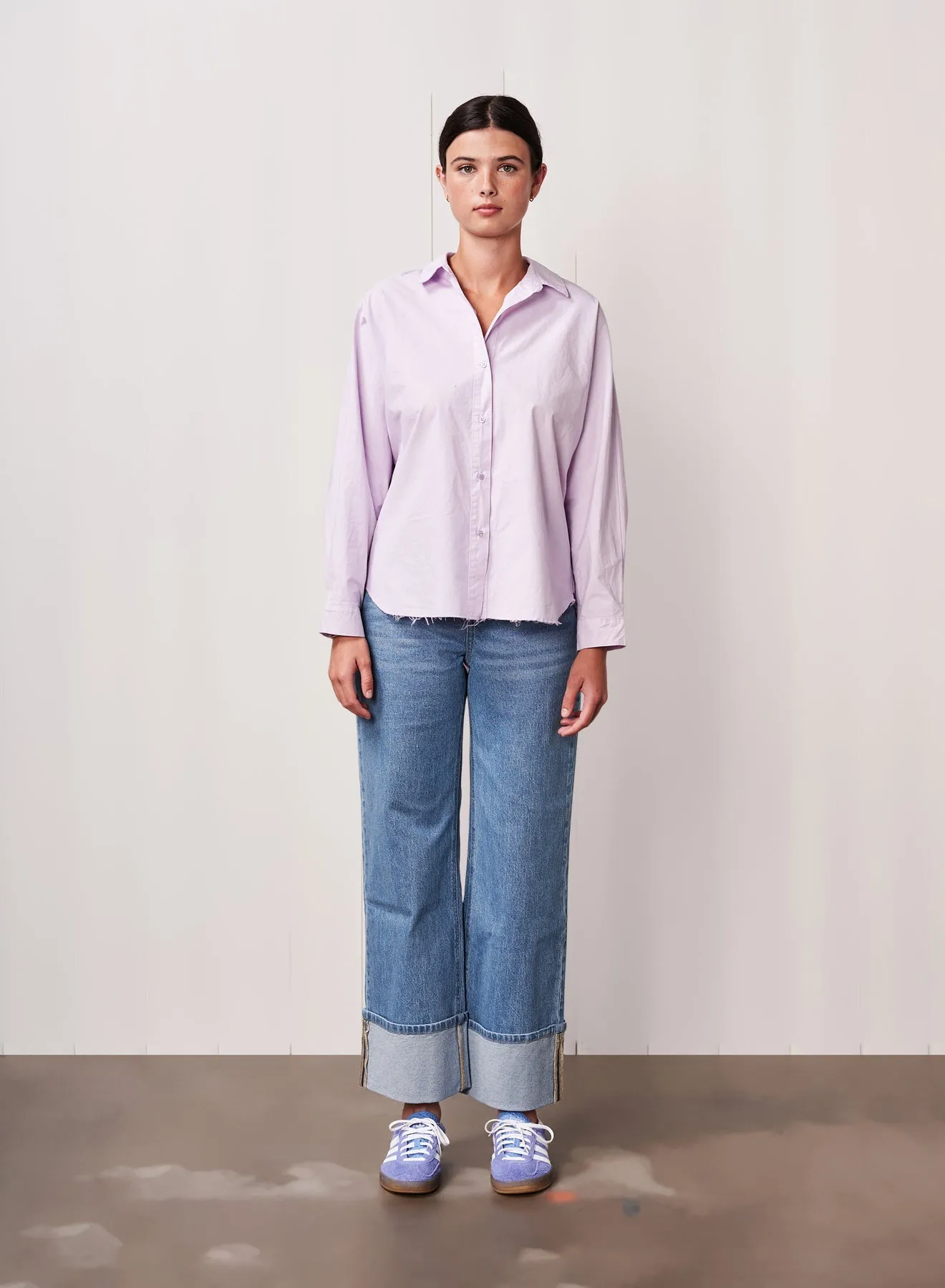 Fine Poplin Dolman Shirt in Lilac Mist sold by Bailey 44