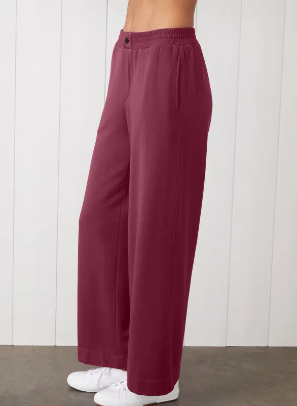 Softest Fleece Snap Wide Leg Pant in Cassis sold by Bailey 44