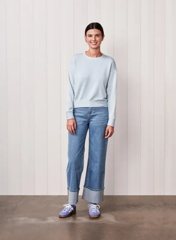 Softest Fleece Crewneck Pullover in Dove Blue sold by Bailey 44