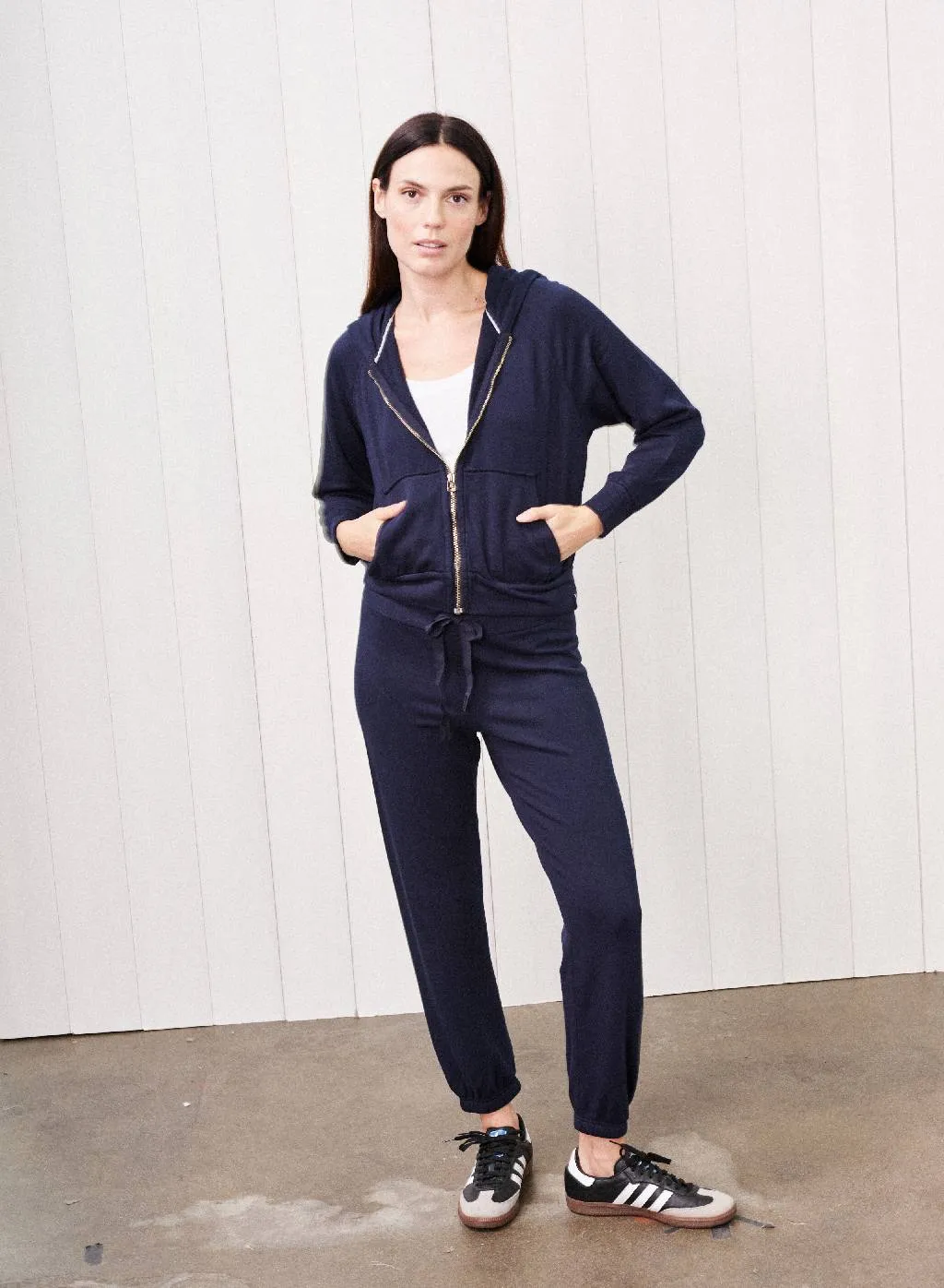 Softest Fleece Raglan Hood Zip Up in New Navy sold by Bailey 44 product image thumbnail 4