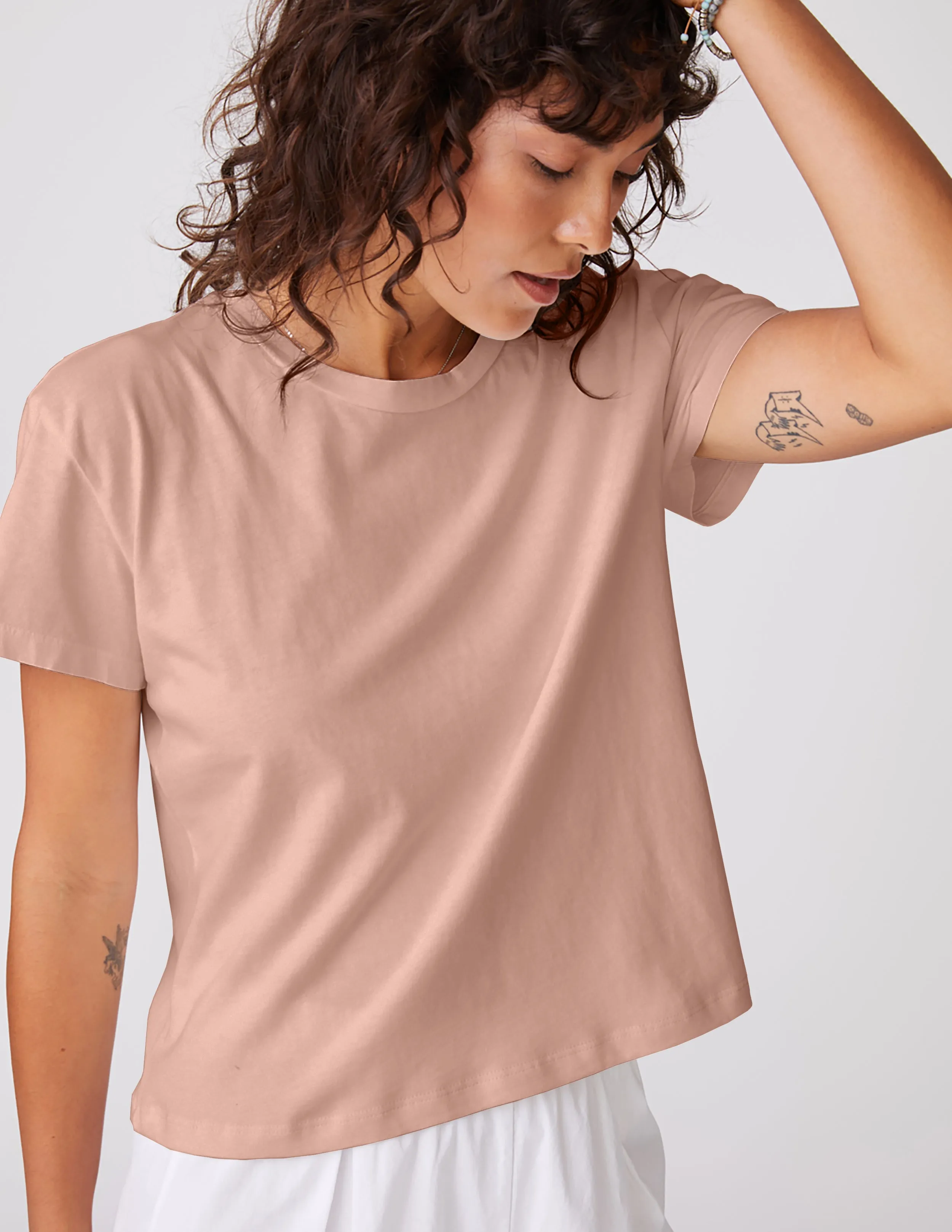 Cloud Jersey Short Sleeve Crew in Almond sold by Bailey 44