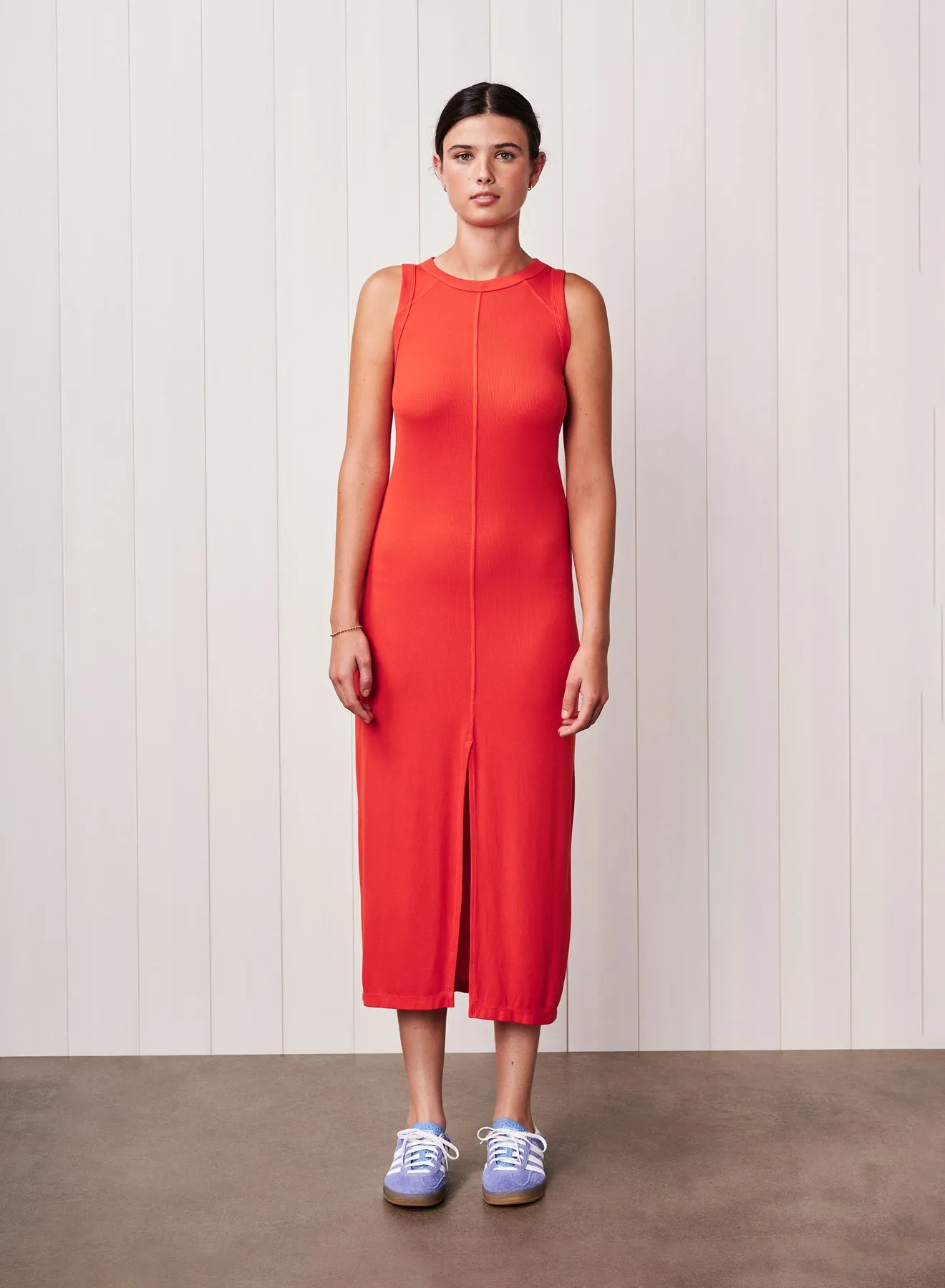 Fine 2X1 Rib Front Slit Midi Dress in Candy Apple sold by Bailey 44 product image thumbnail 4