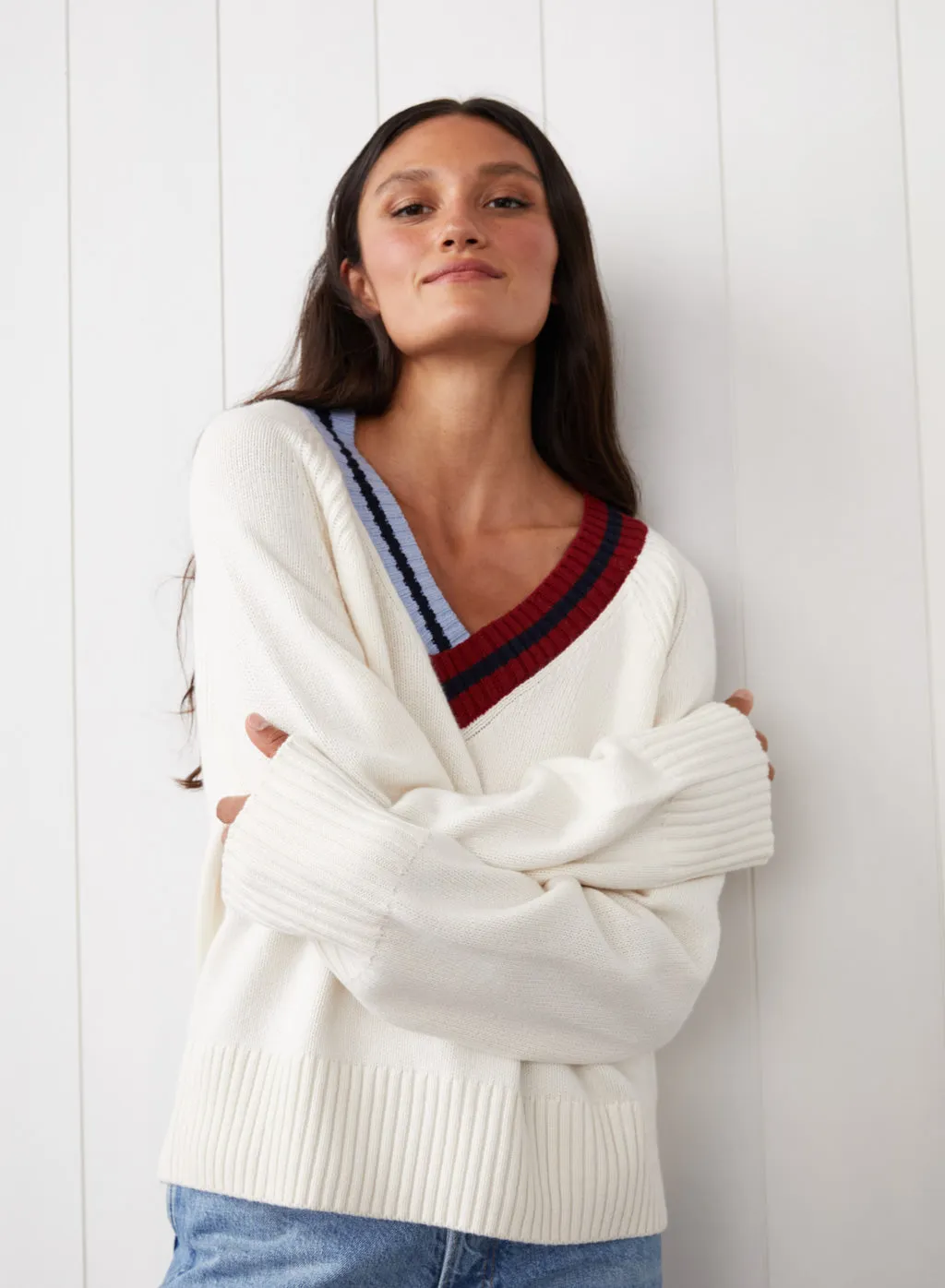 Raglan V-Neck Sweater in Cream sold by Bailey 44 product image thumbnail 2