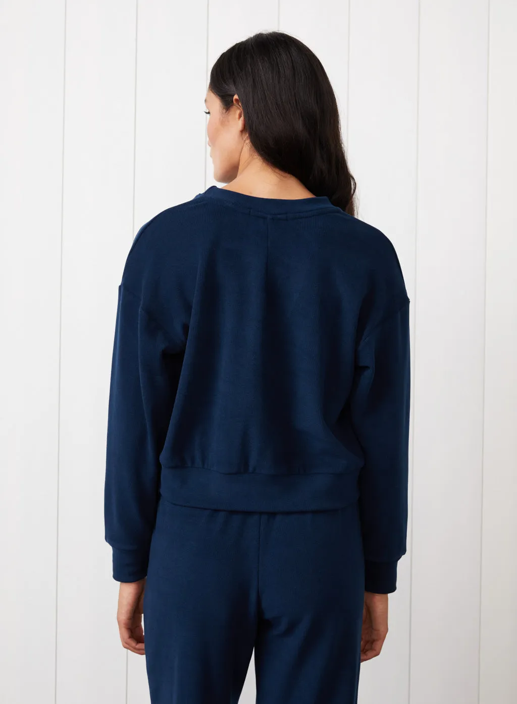 Honeyluxe Tie Hem Pullover in New Navy sold by Bailey 44 product image thumbnail 4